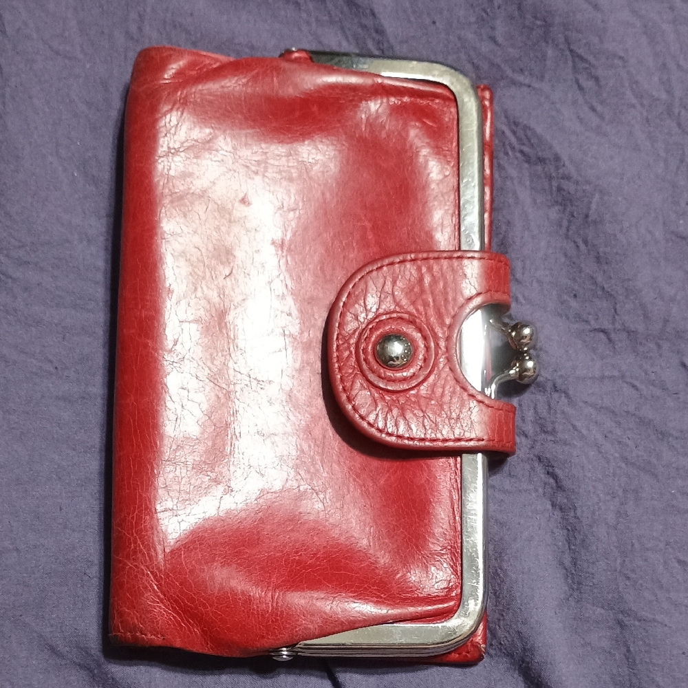 HOBO Red Leather Wallet with Silver Hardware
